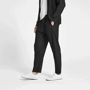 Riolio Summer Casual Pants Men Fashion Gray Black Straight Pants Men Japanese Streetwear Loose Pleated Pants Mens Ice Silk Trousers